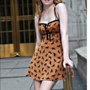 Boutique Forever 21 horse print skater sundress copper cognac saloon style Small